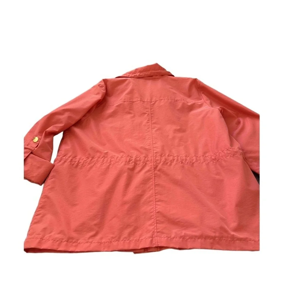 JM Collection Jacket‎ Womans XL Coral Snap Button Drawstring Waist Flap Pockets